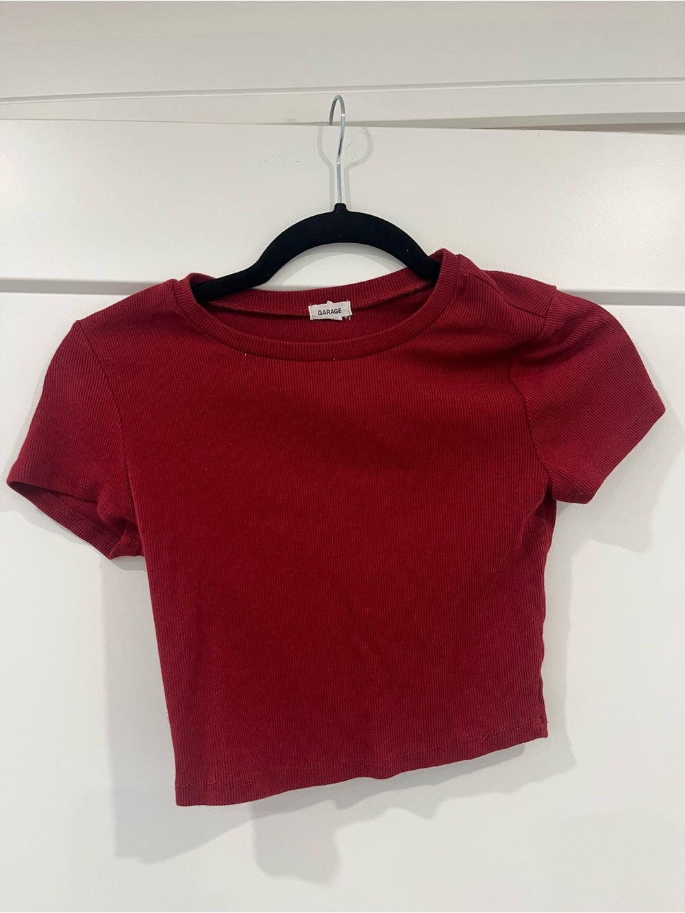adidas Ribbed Crop Tee in Deep Red